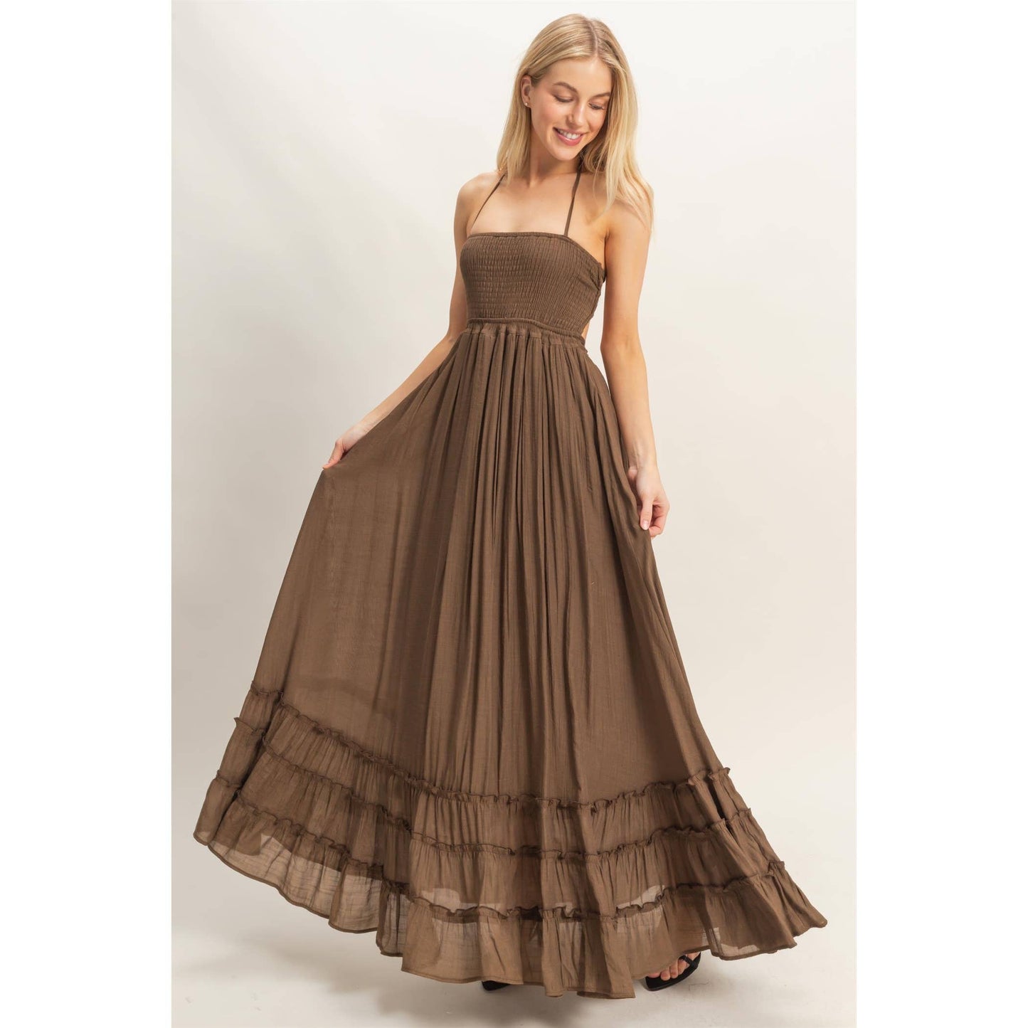 Smocked Halter Maxi Dress