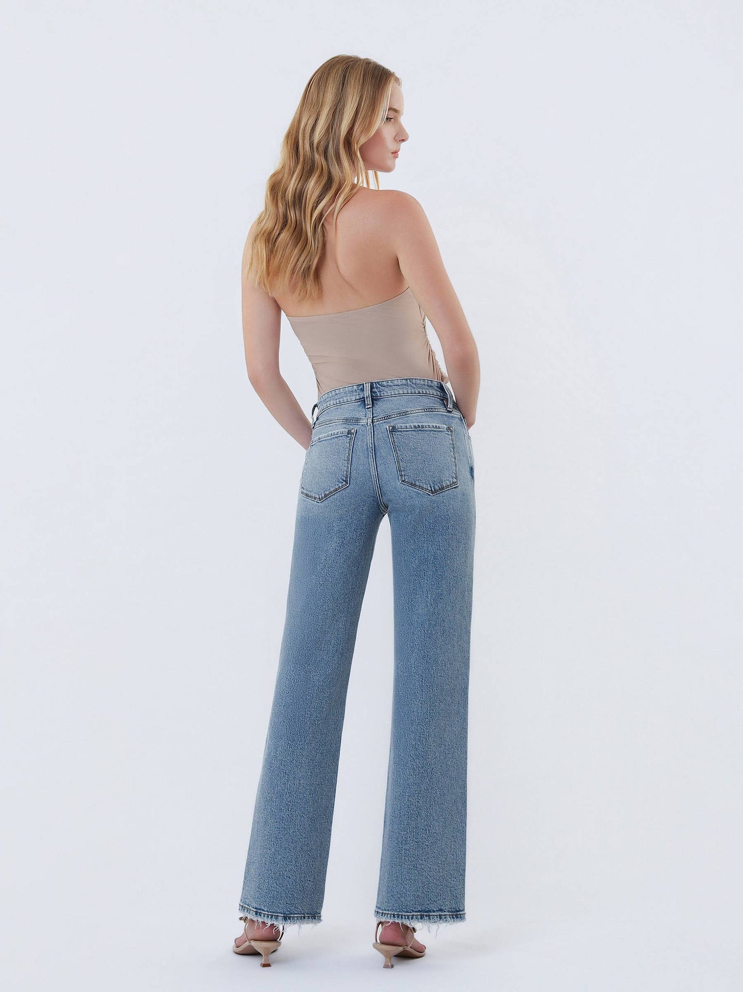 Mid Rise Slim Wide Denim Jeans