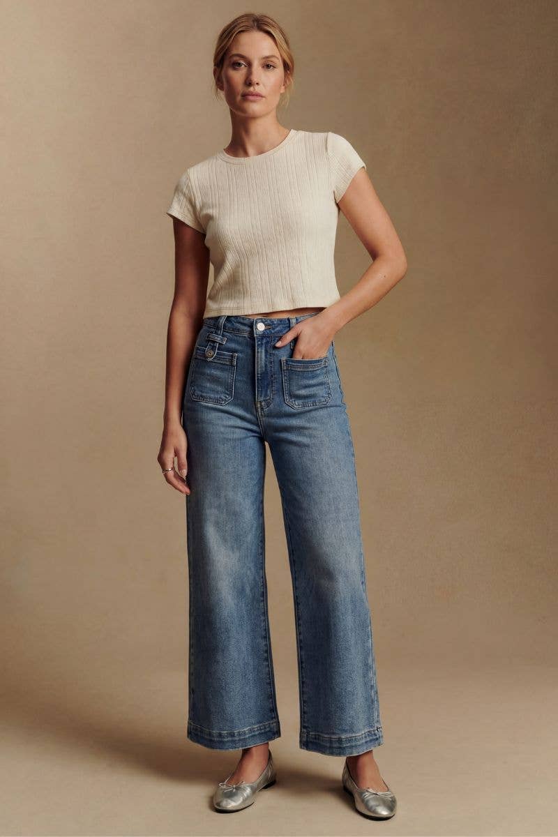 Tummy Control Crop Palazzo Denim