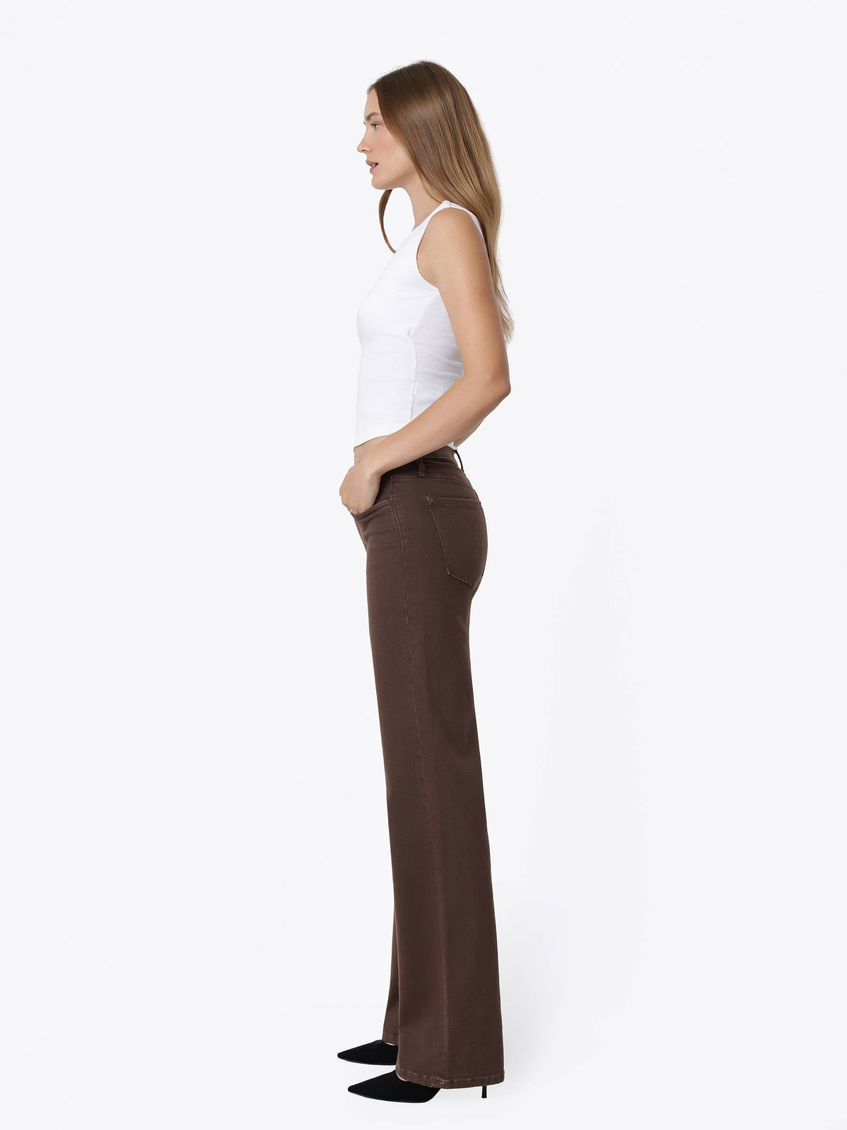 High Rise Brown Slim Wide Jeans