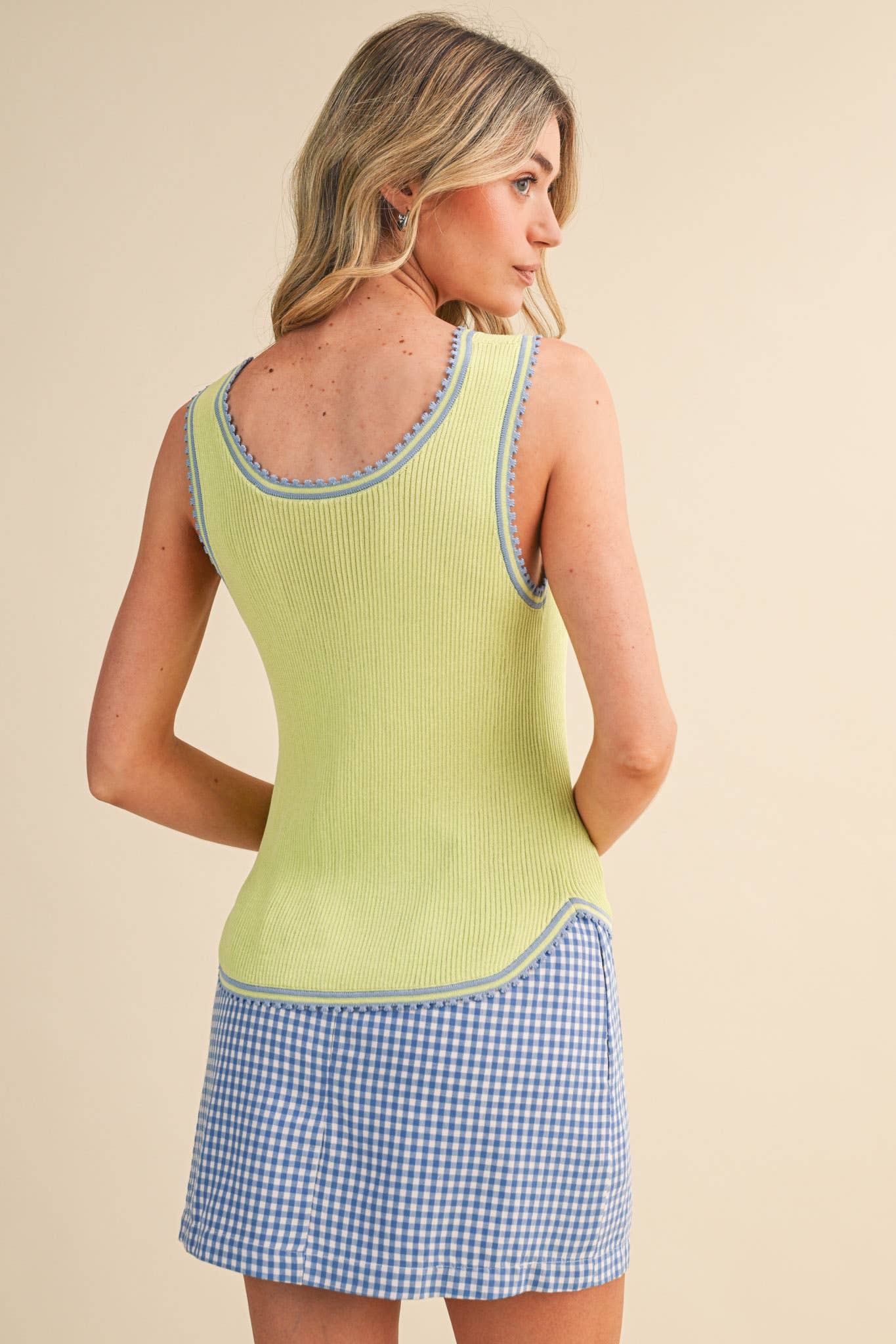 Picot Trim Ribbed Knit Tank