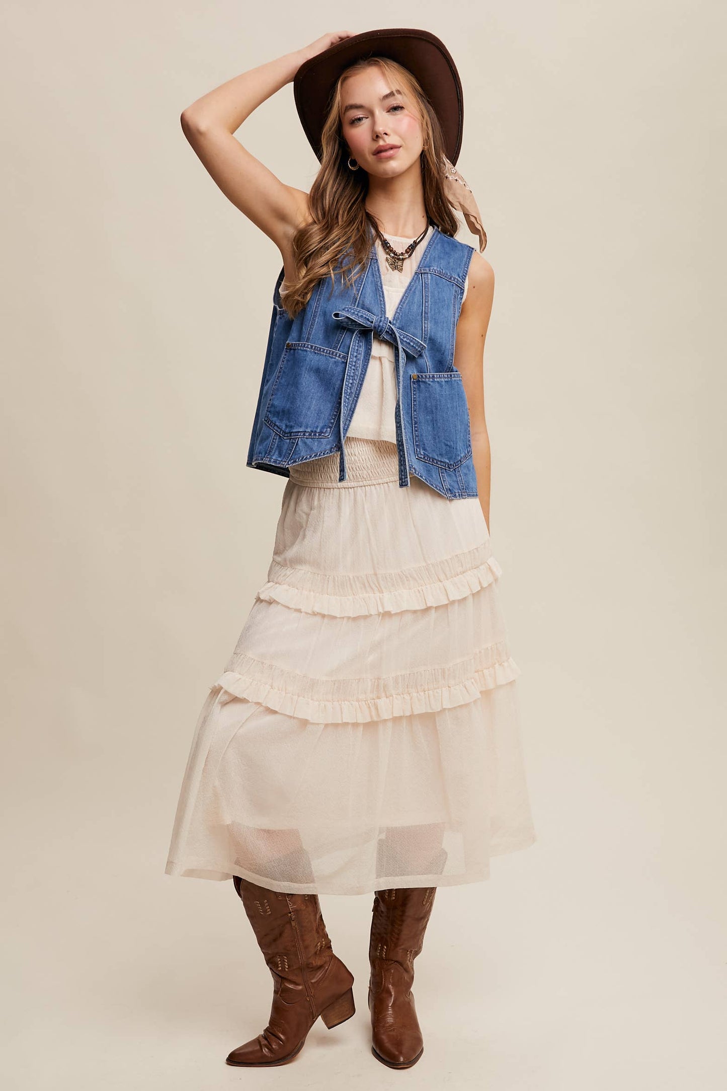 Denim Tie Front Vest