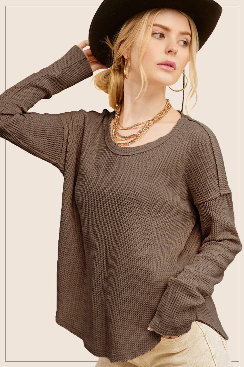 Waffle Textured Long Sleeve Top
