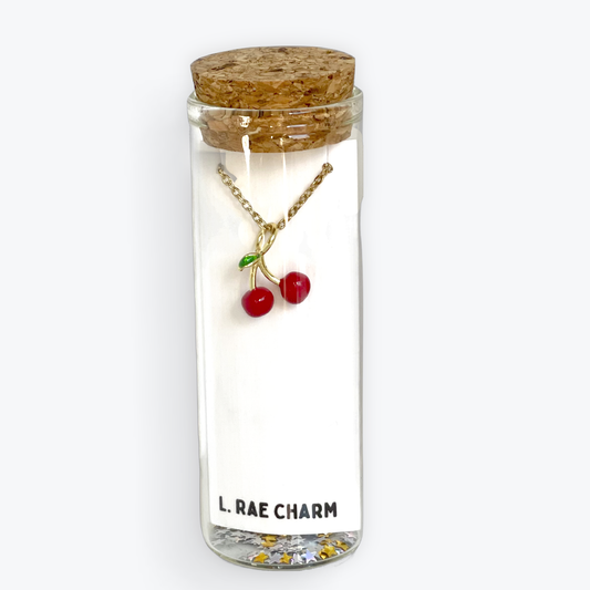 Red Enamel Cherry Charm Necklace