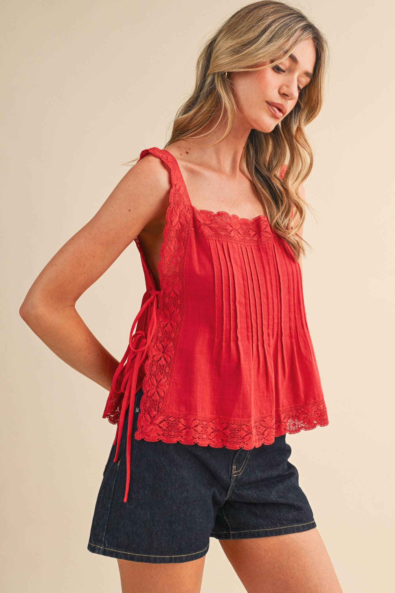 Lace Trim Side Tying Top