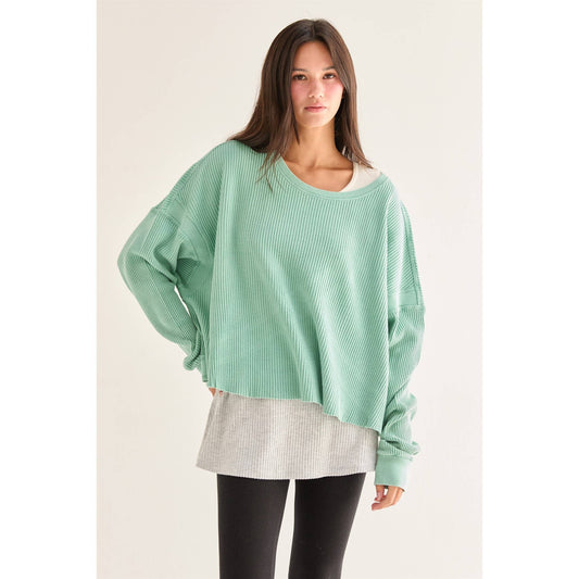 Open Back Textured Knit Long Sleeve Top