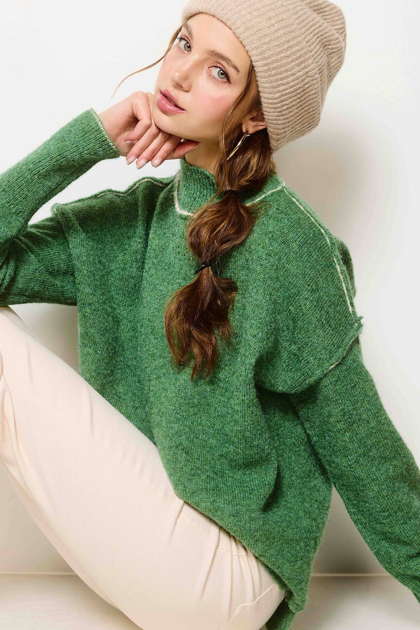 Mock Neck Exposed Seam Sweater