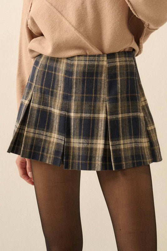 Plaid Flannel Pleated Mini Skort