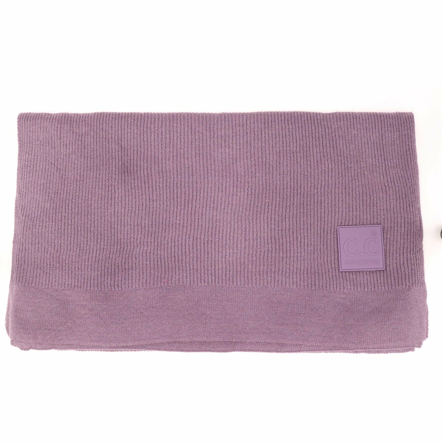Solid Ribbed Knit CC Scarf with Rubber Patch