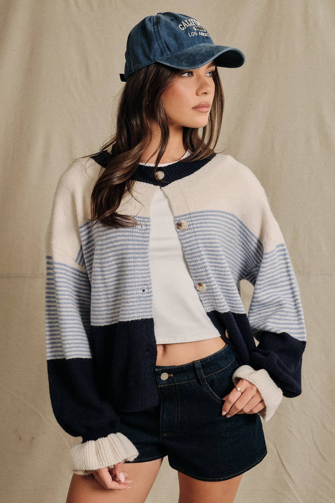 Oversized Colorblock Striped Knit Cardigan Sweater