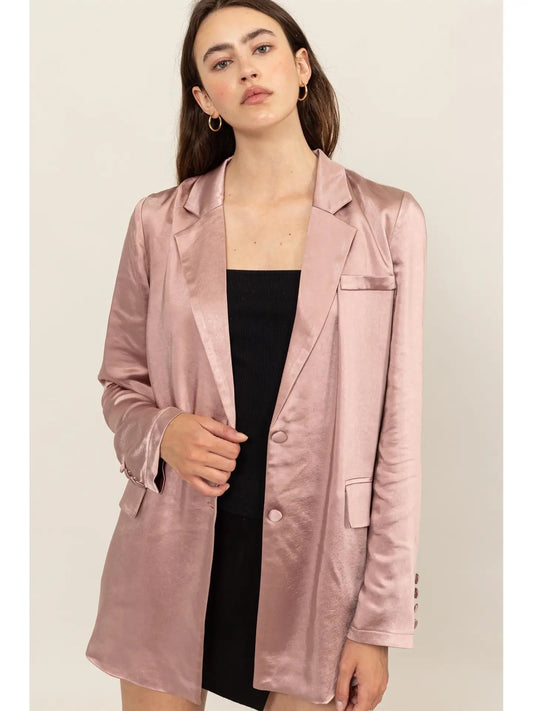 Long Sleeve Oversized Satin Blazer