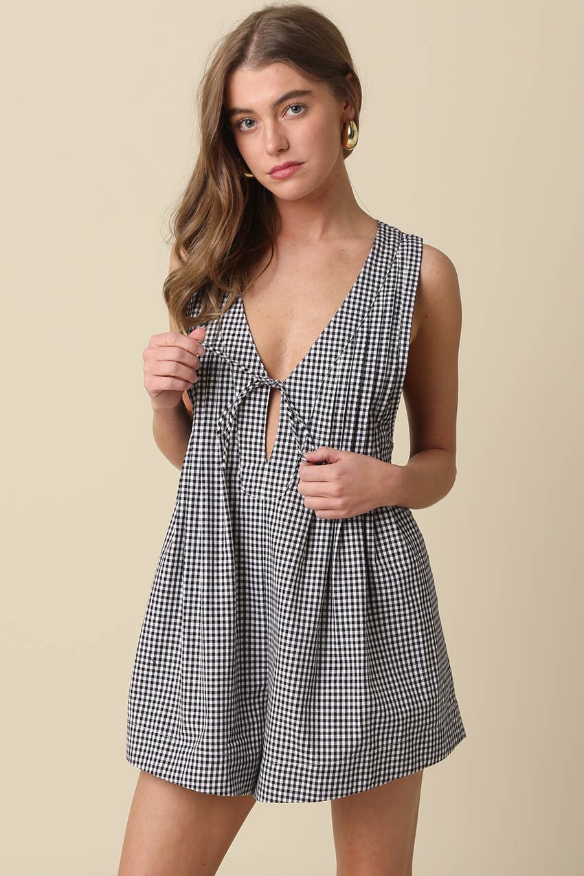 Hailey Gingham Tie-Front Romper
