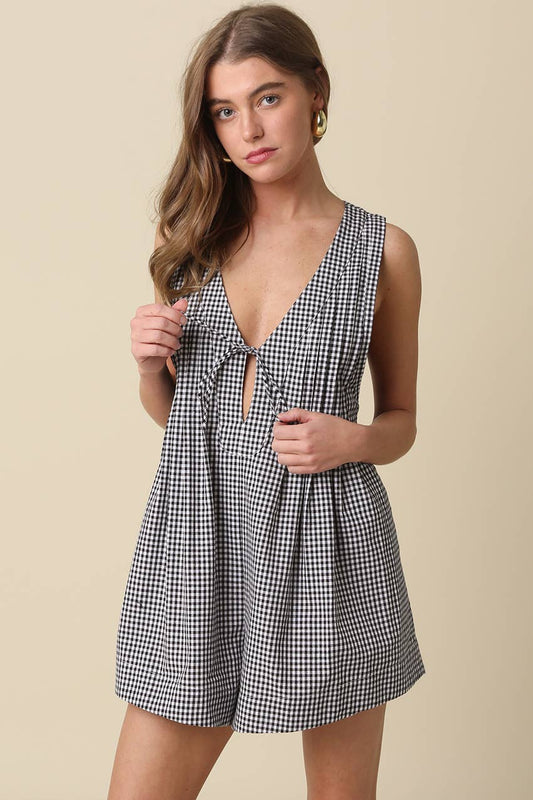 Hailey Gingham Tie-Front Romper