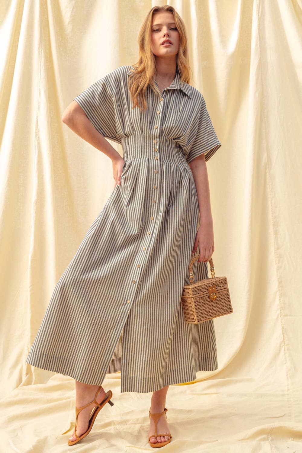 Striped Button Down Shirt Dress