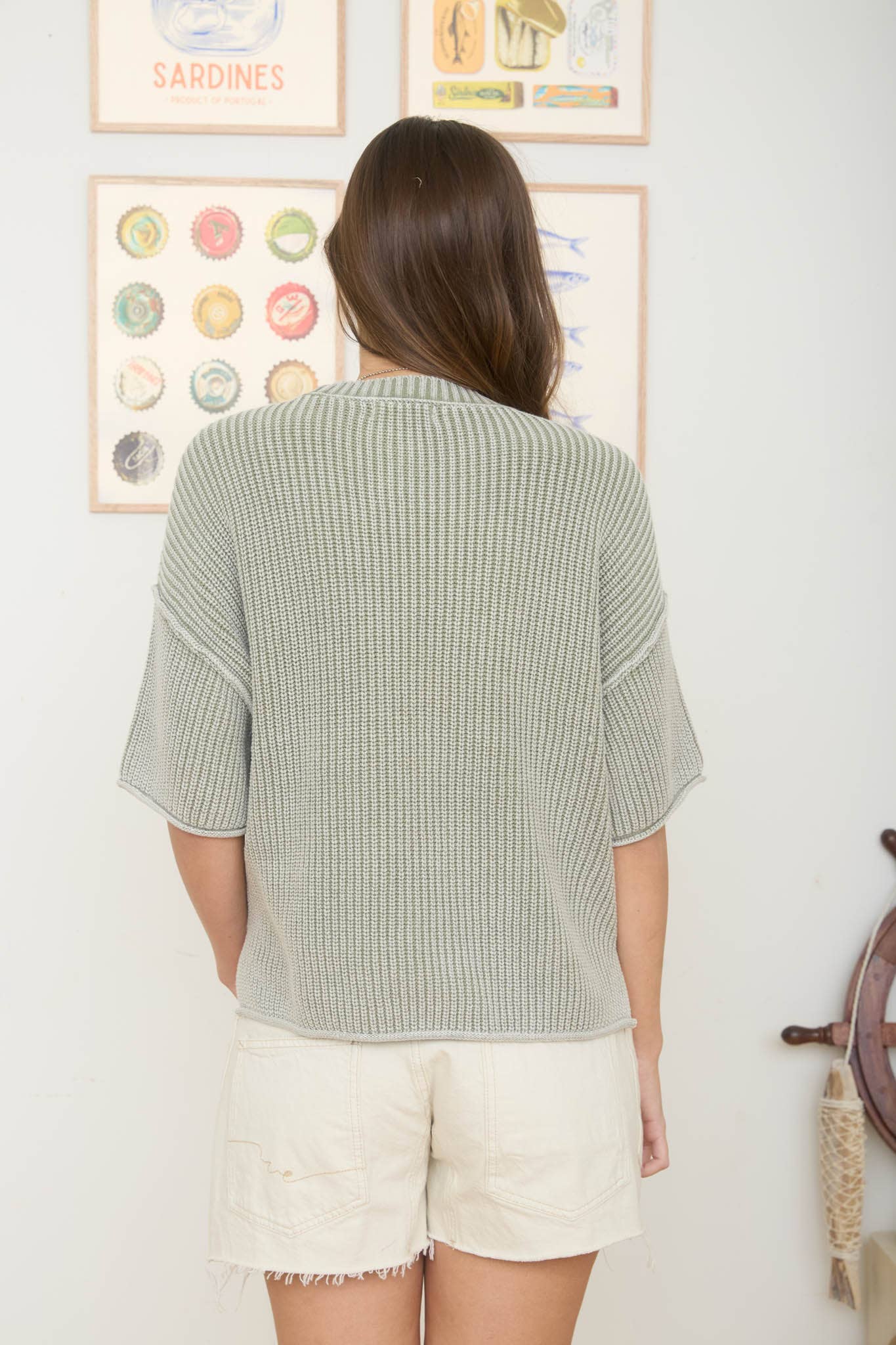 WASHED SHORT SLEEVE BOXY KNIT TOP