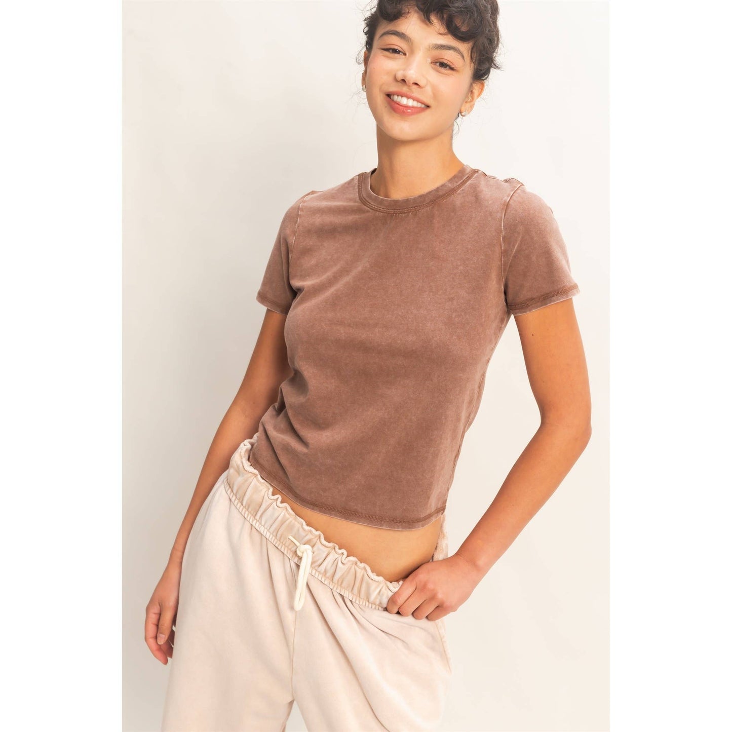 Mineral Washed Short Sleeve Crew Neck Top