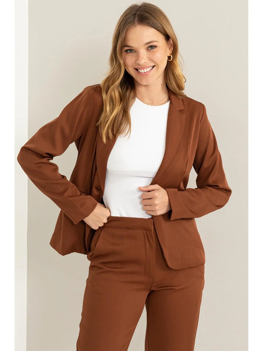 Classic Single-Button Blazer-Brown