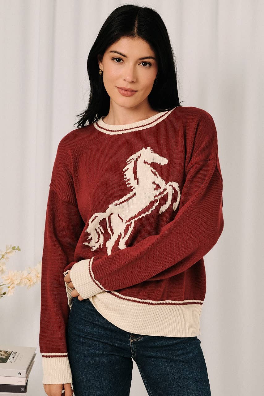Round Neck Horse Knit Sweater