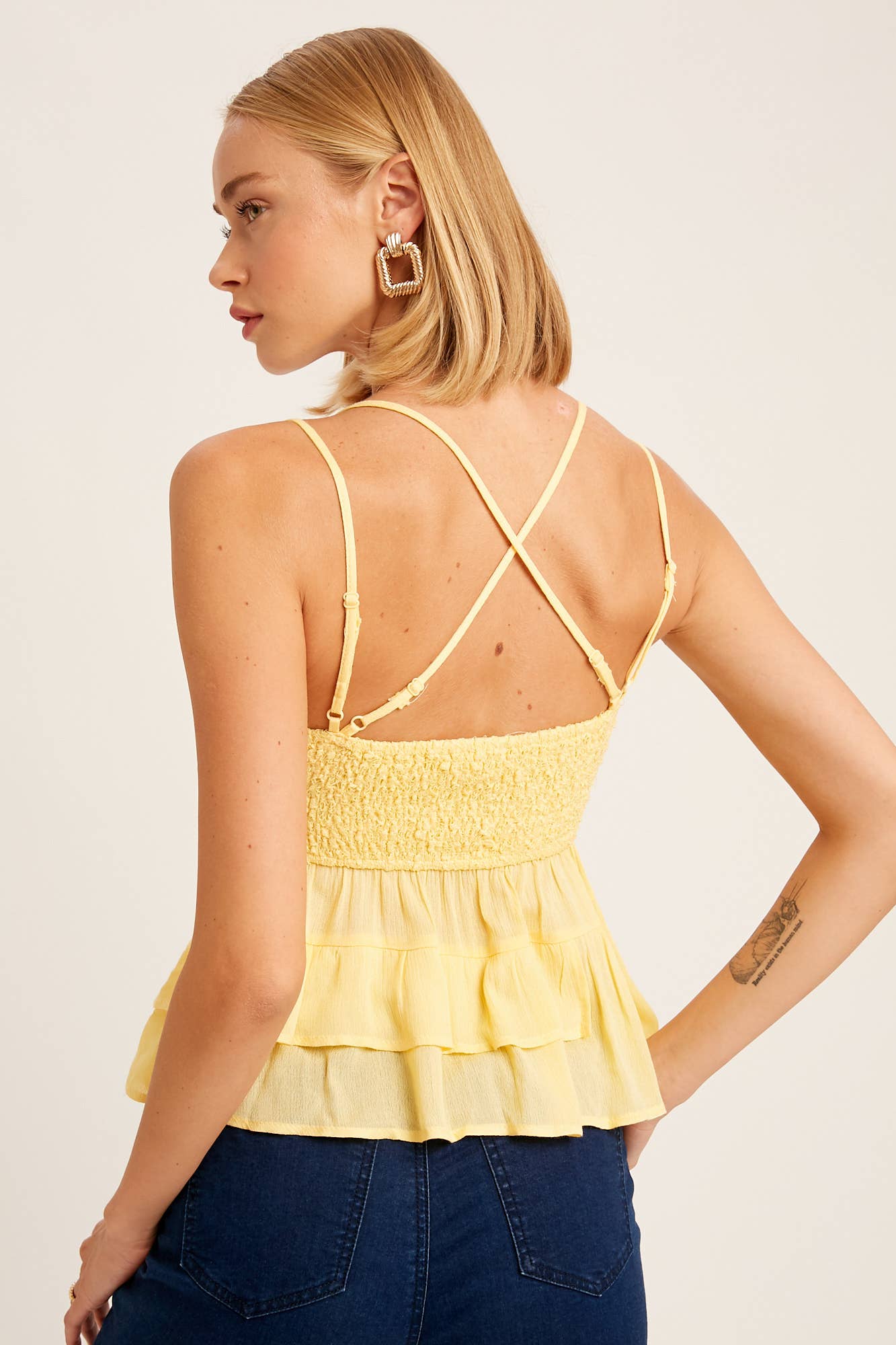 Lace Bodice Tiered Peplum Cami Top