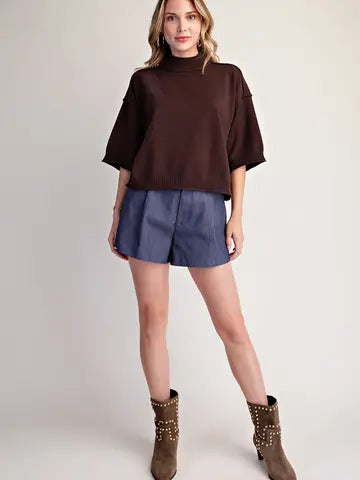 Mock Neck 3/4 Sleeves Sweater
