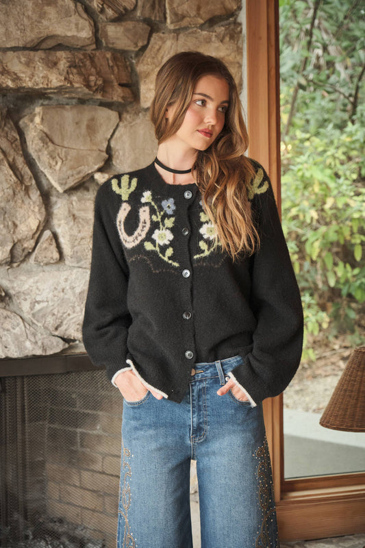 Western Graphic Sweater Cardigan
