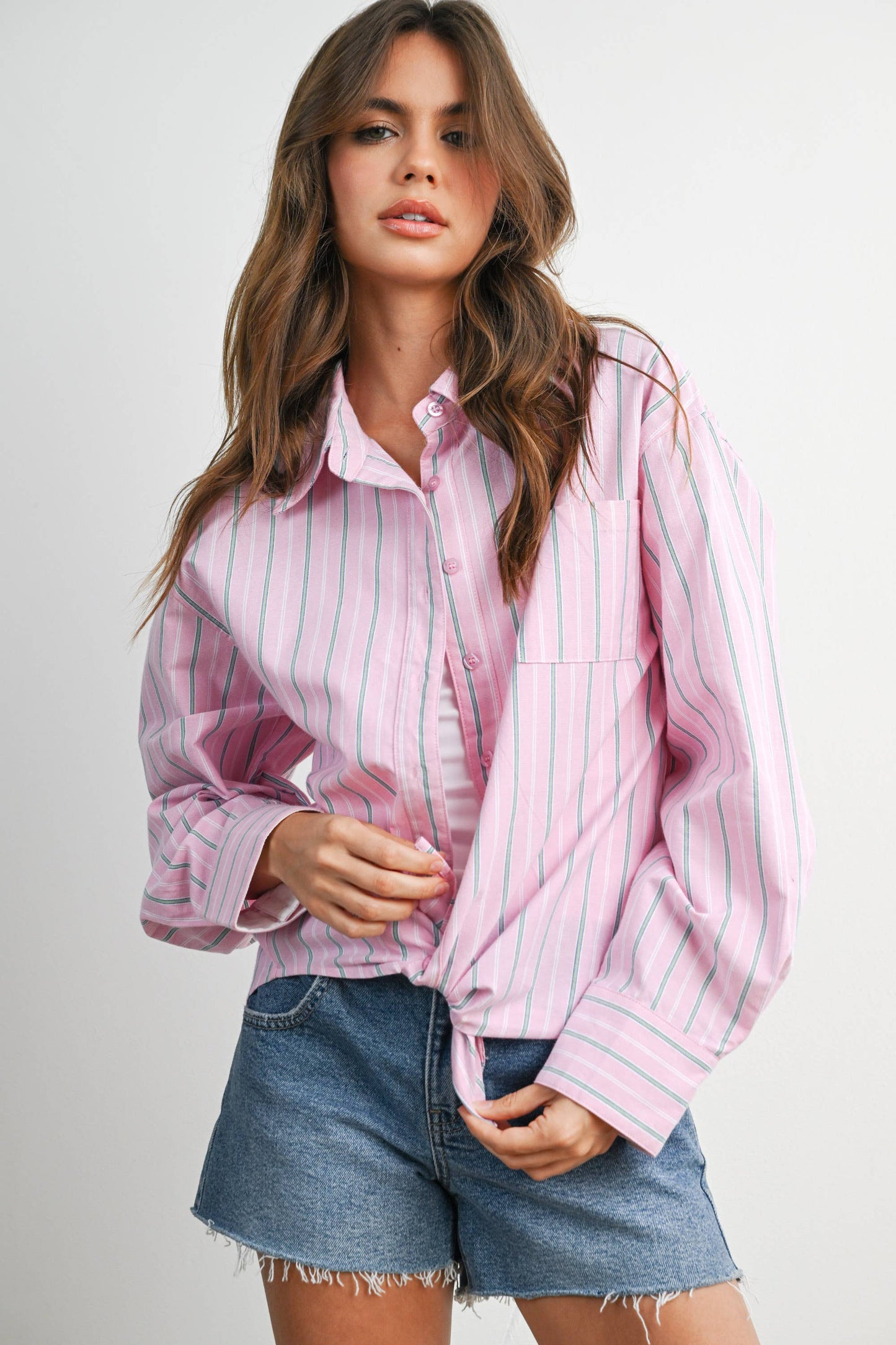 Striped Long-Sleeve Button-Up Shirt