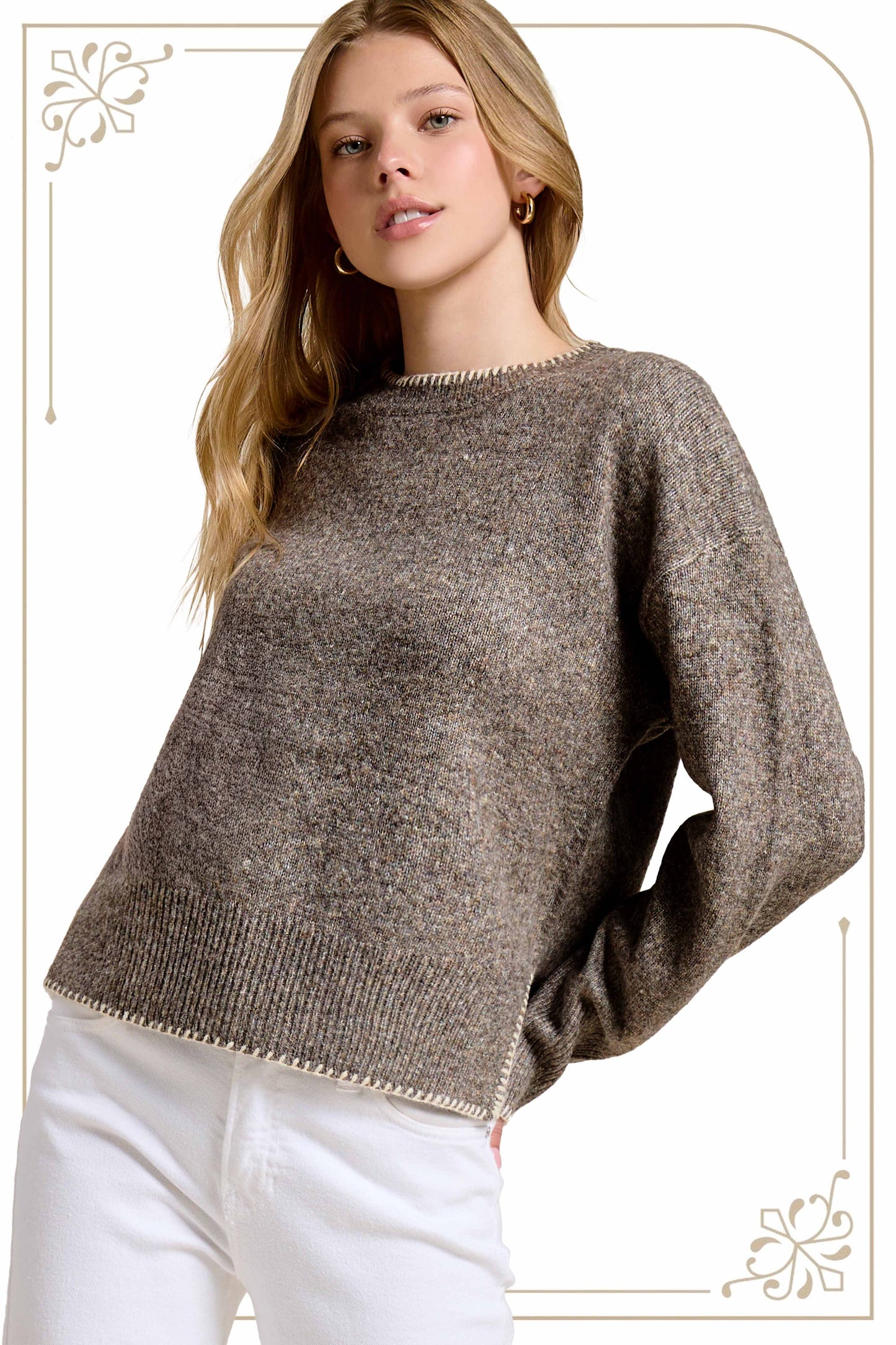 Hi-Low Sweater W/ Contrast Stitch