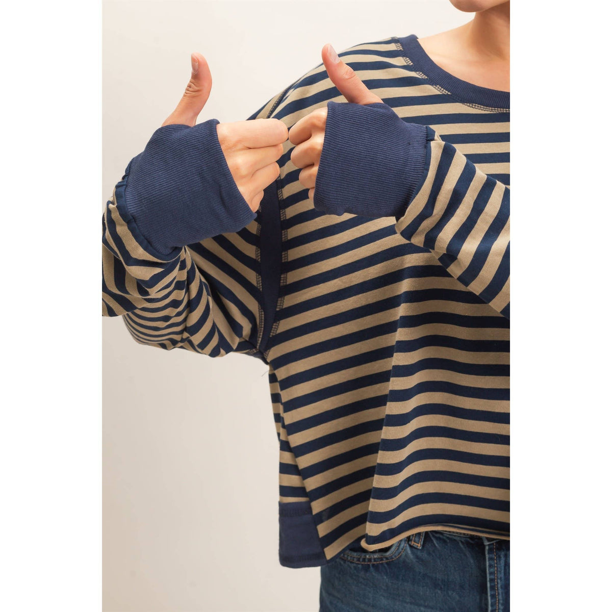 Striped Long Sleeve Open Back Top