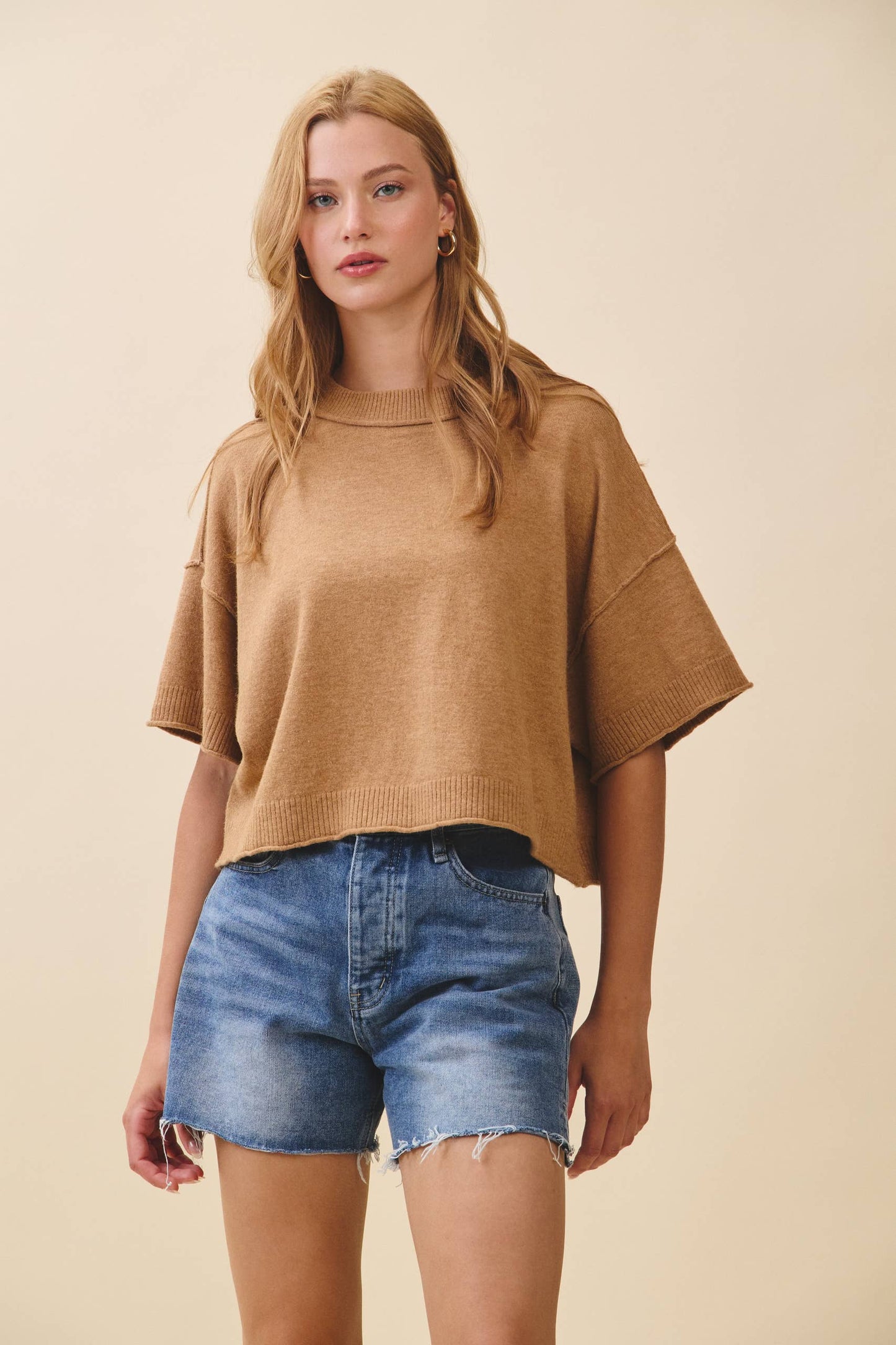 Cropped Short Sleeve Sweater