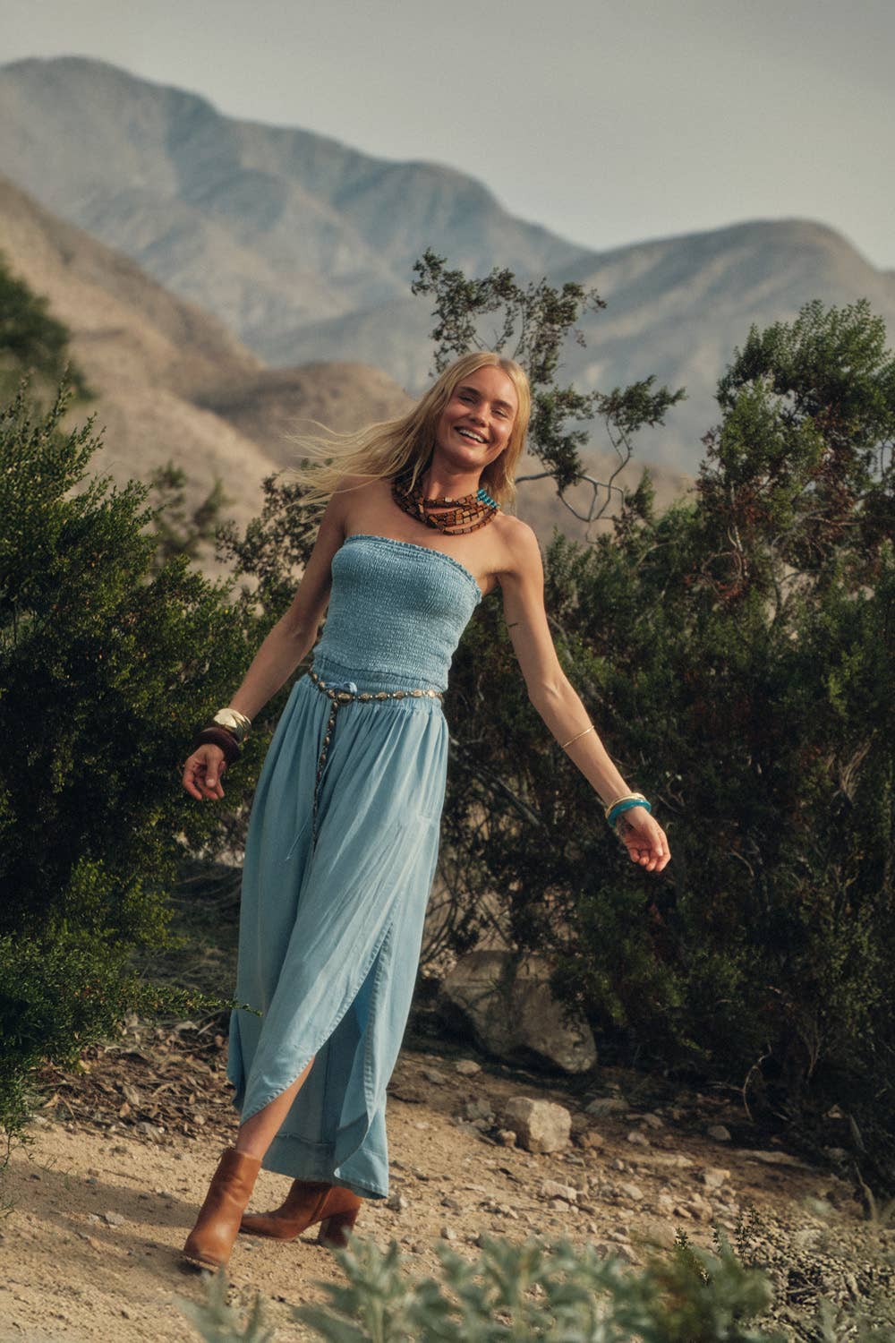 Tencel Denim Strapless Tulip-Leg Jumpsuit