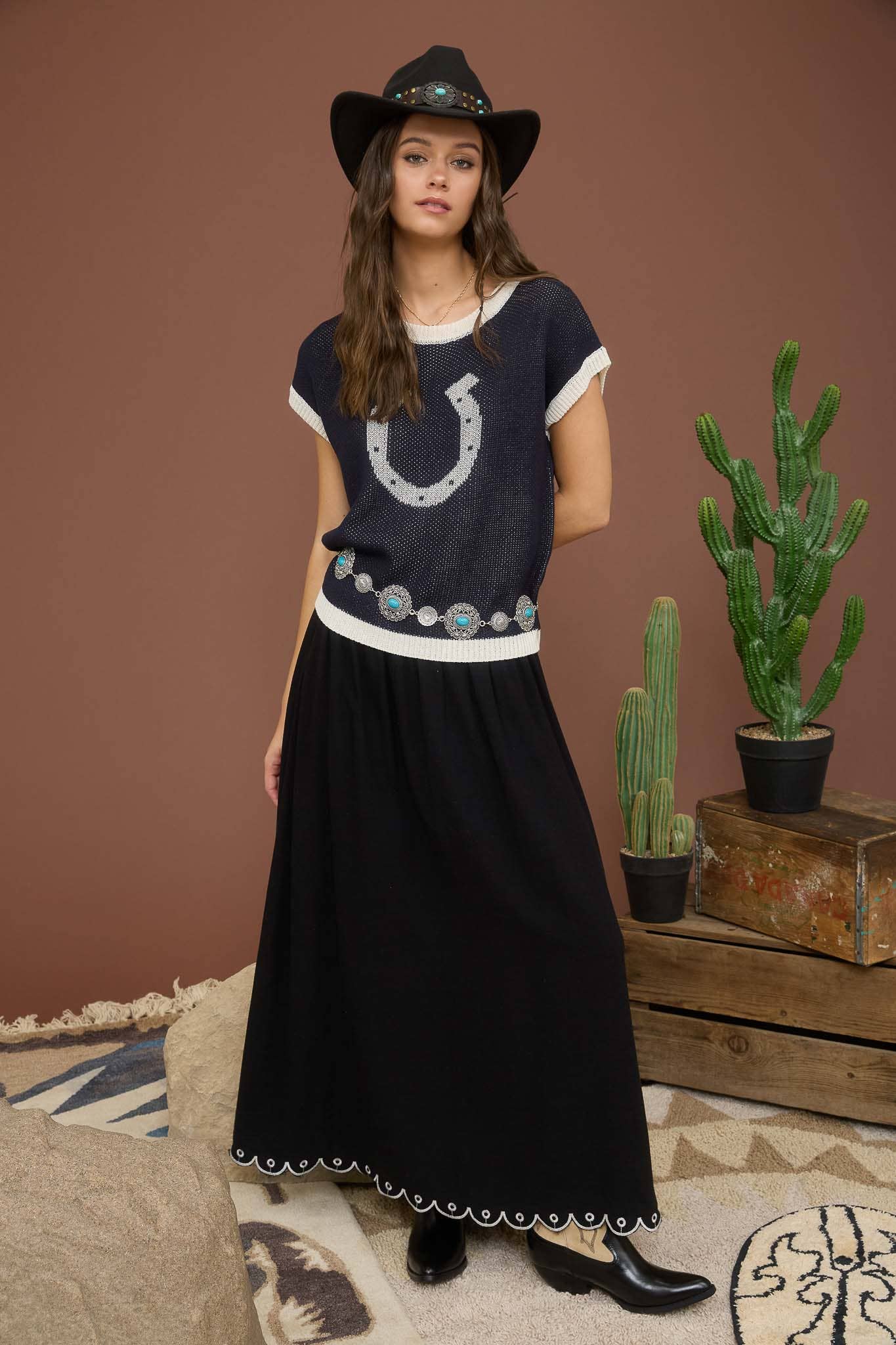 Navy Horseshoe Knit Sweater Top