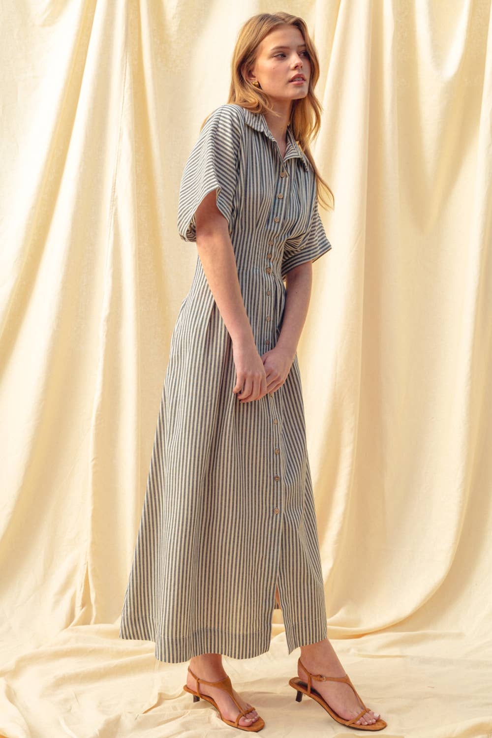Striped Button Down Shirt Dress
