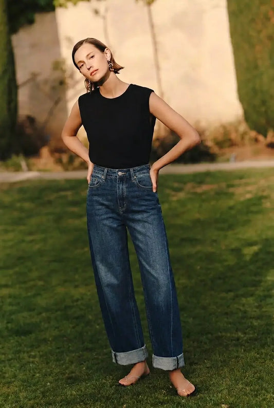 High Rise Relaxed Dark Wash Barrel Jeans