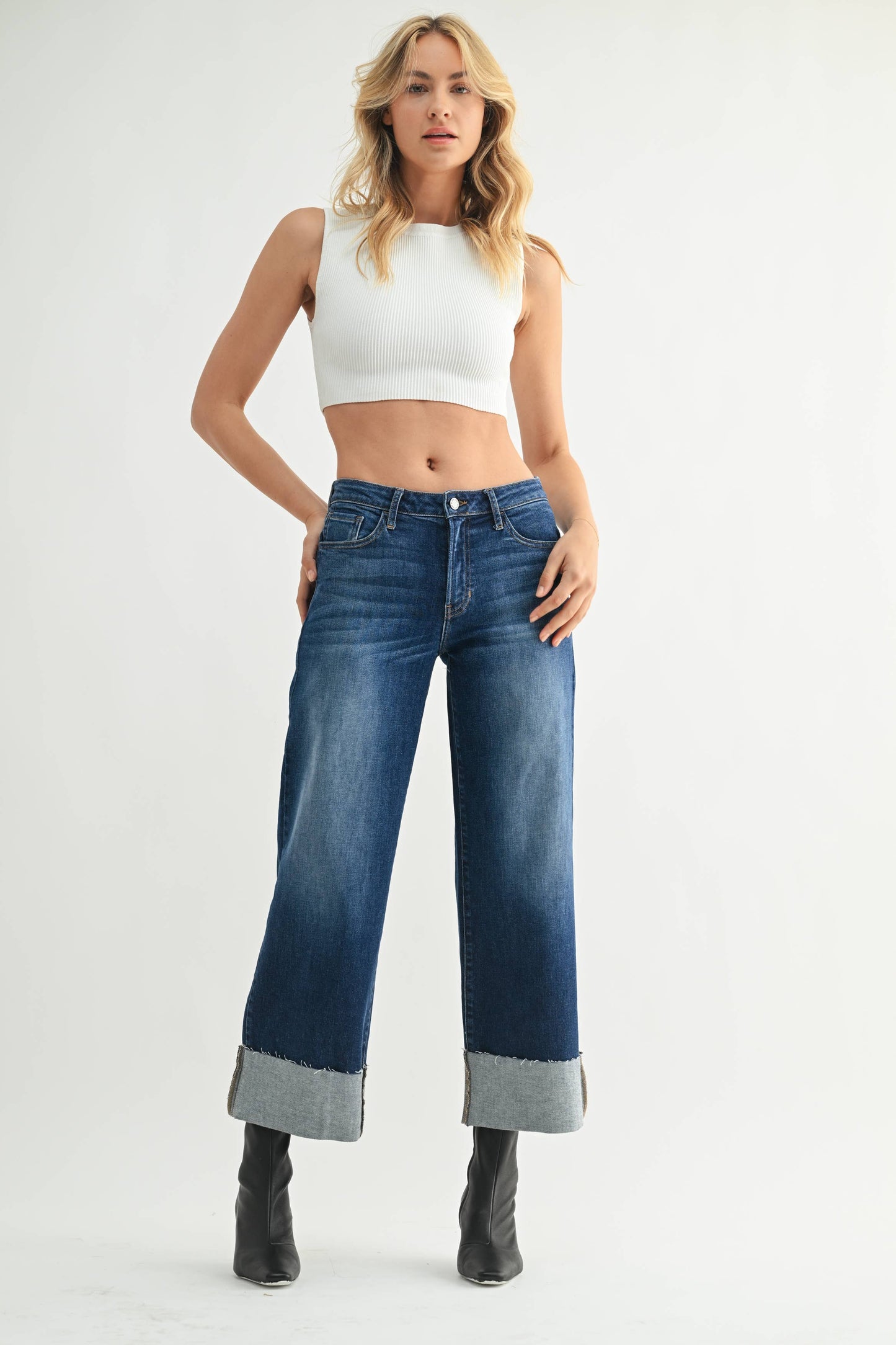 Scissor Cut Cuffed Wide Leg