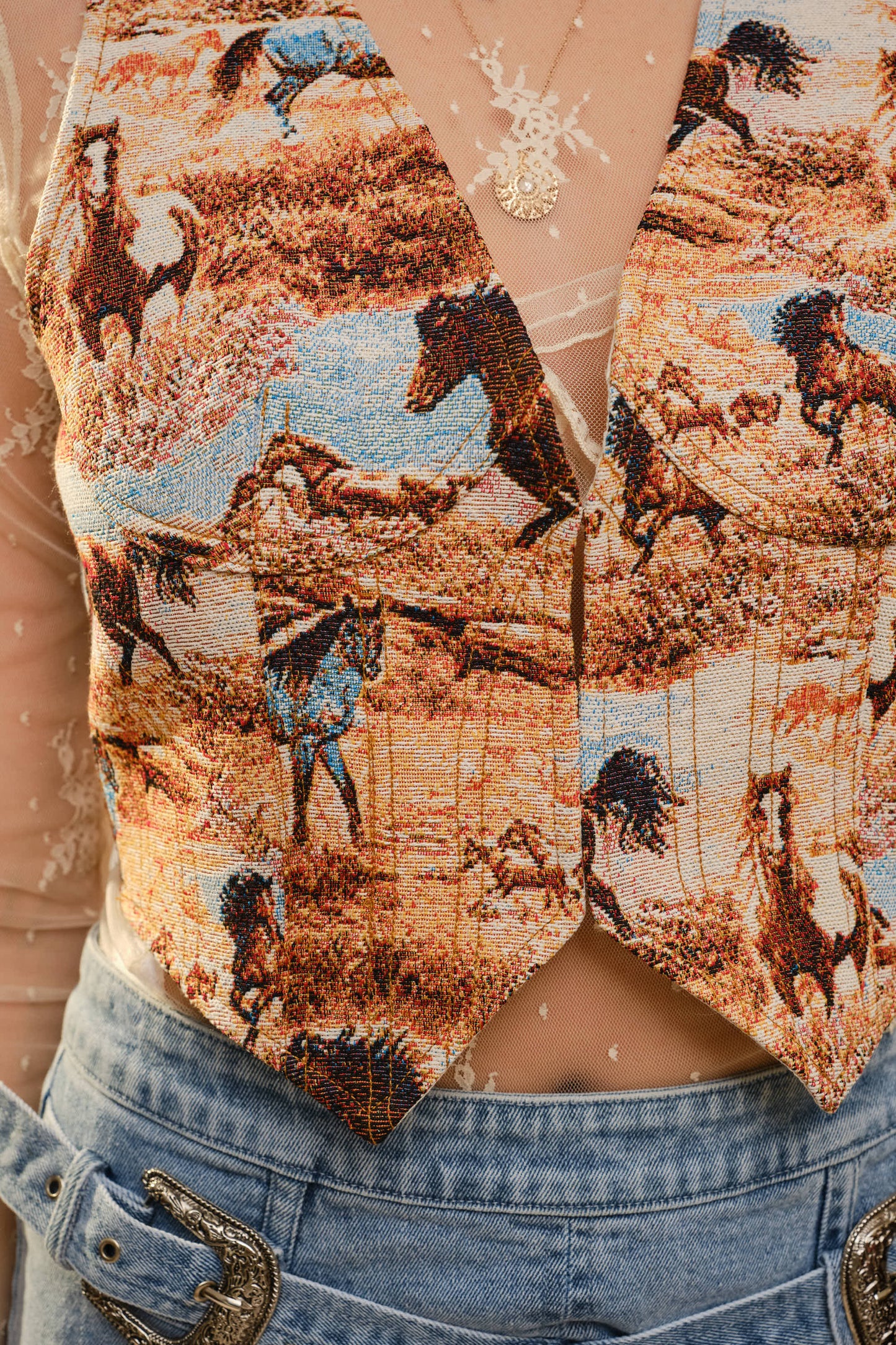 Western Horse Printed Jacquard Vest