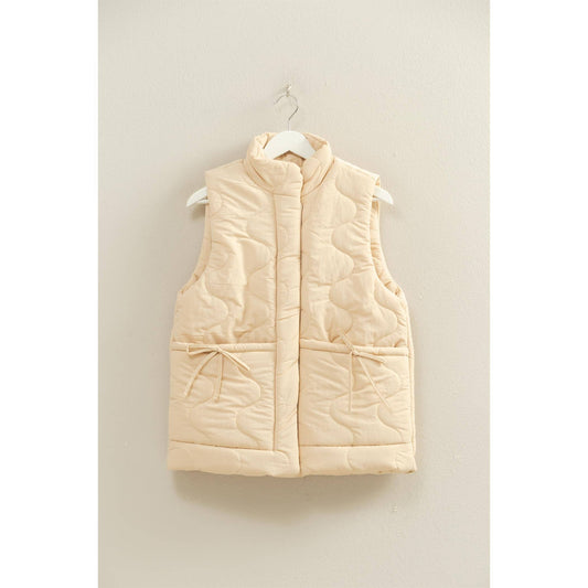Wave Quilted Ribbon Tie Detailed Puffer Vest