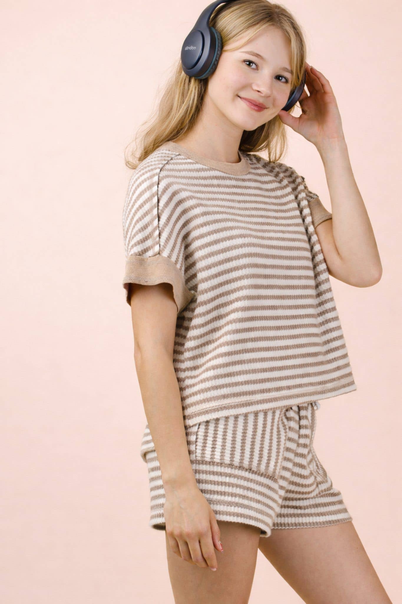 PLUS SIZE Striped Comfy Knit Top & Shorts Set