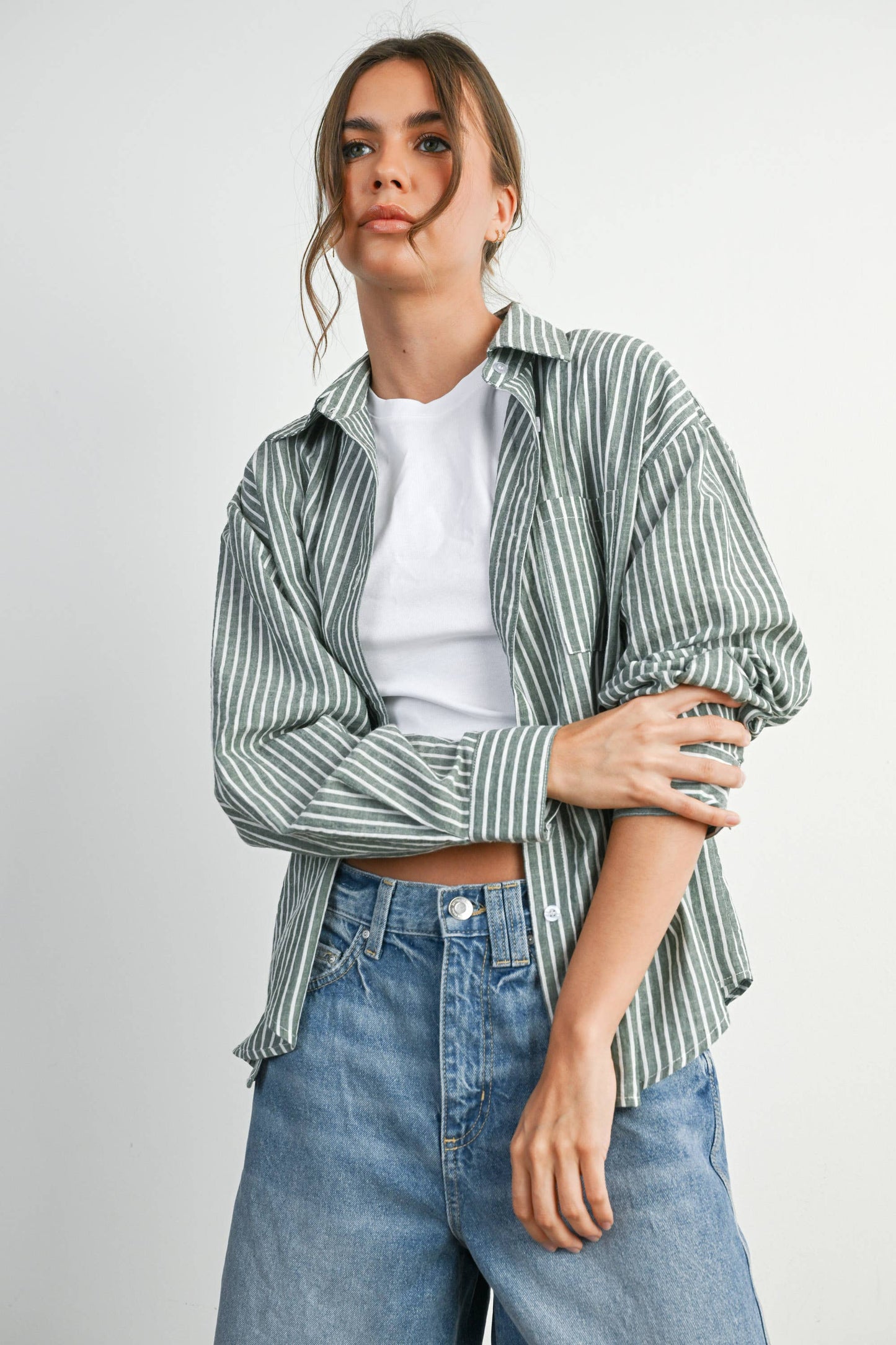 Striped Button-Up Long Sleeve Top
