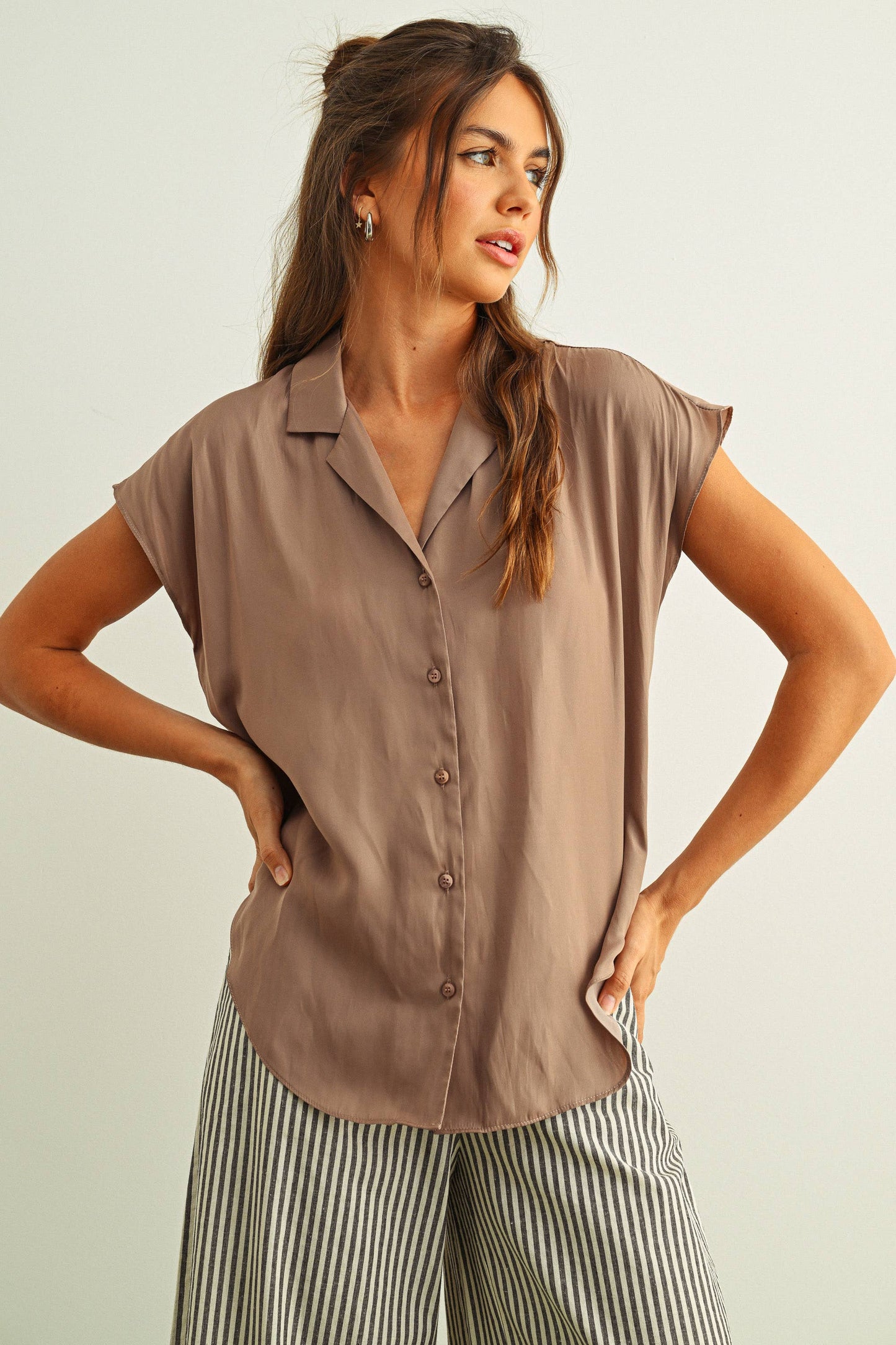 Button Down Cap Sleeve