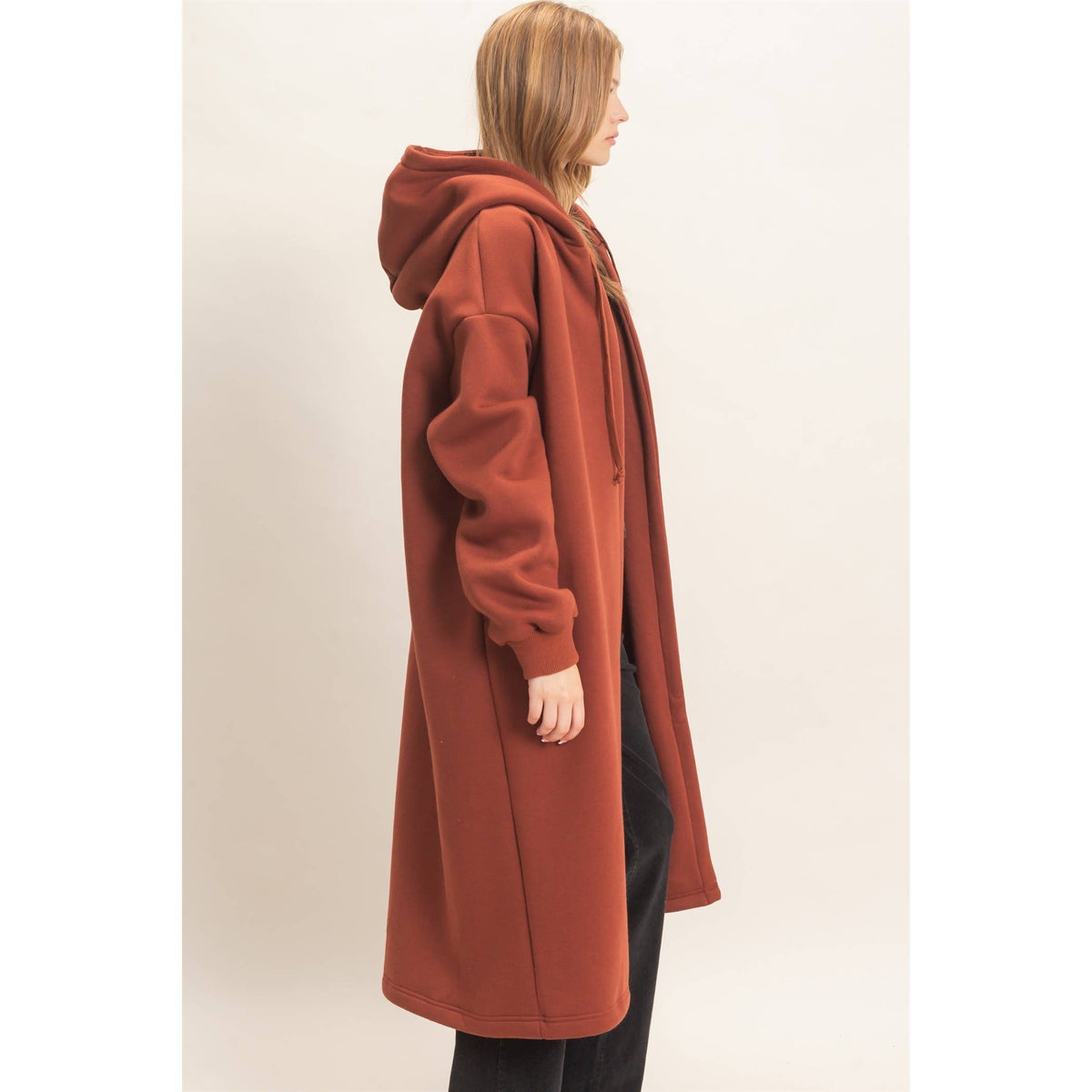 Oversized Hooded Open Front Coat