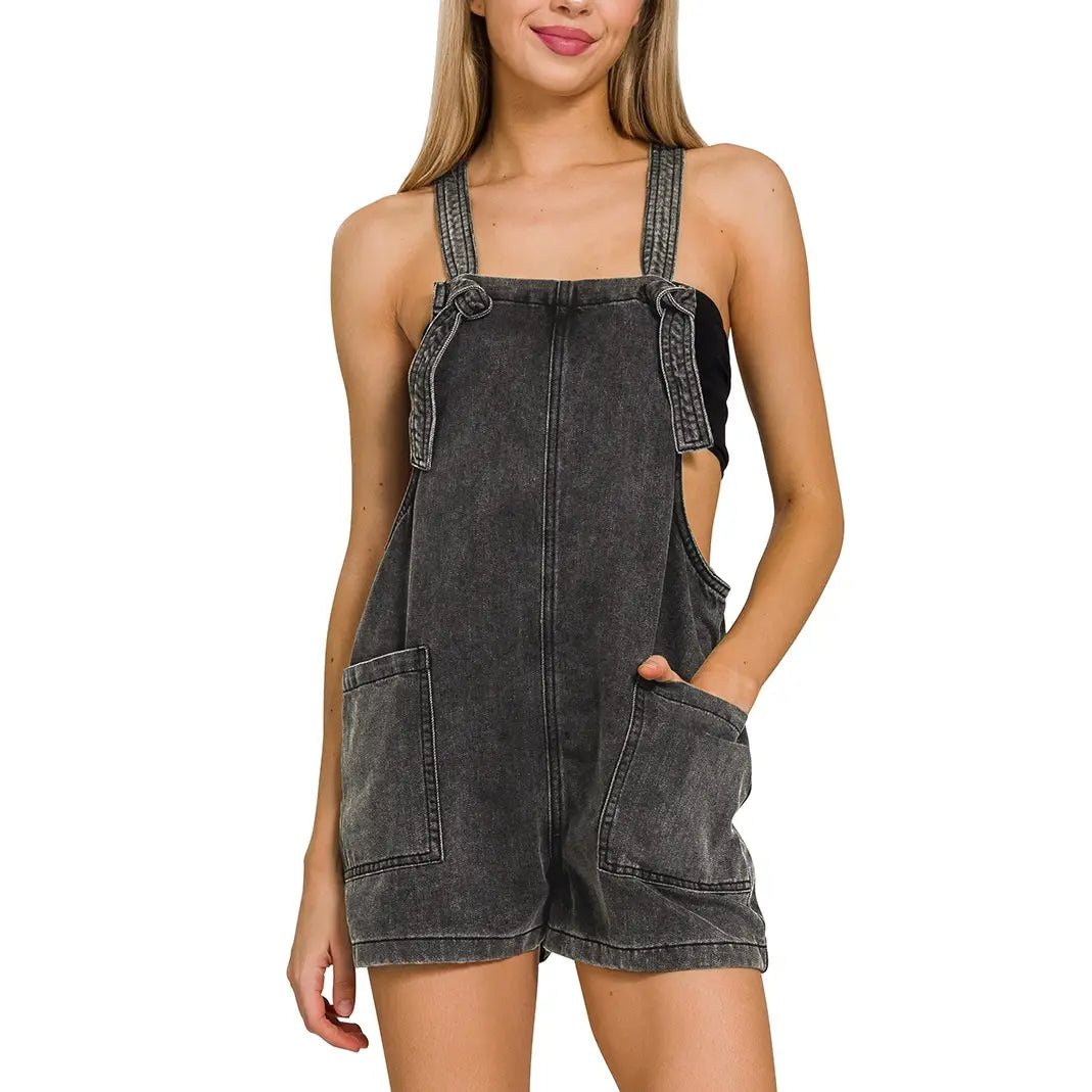 Washed Knot Strap Rompers