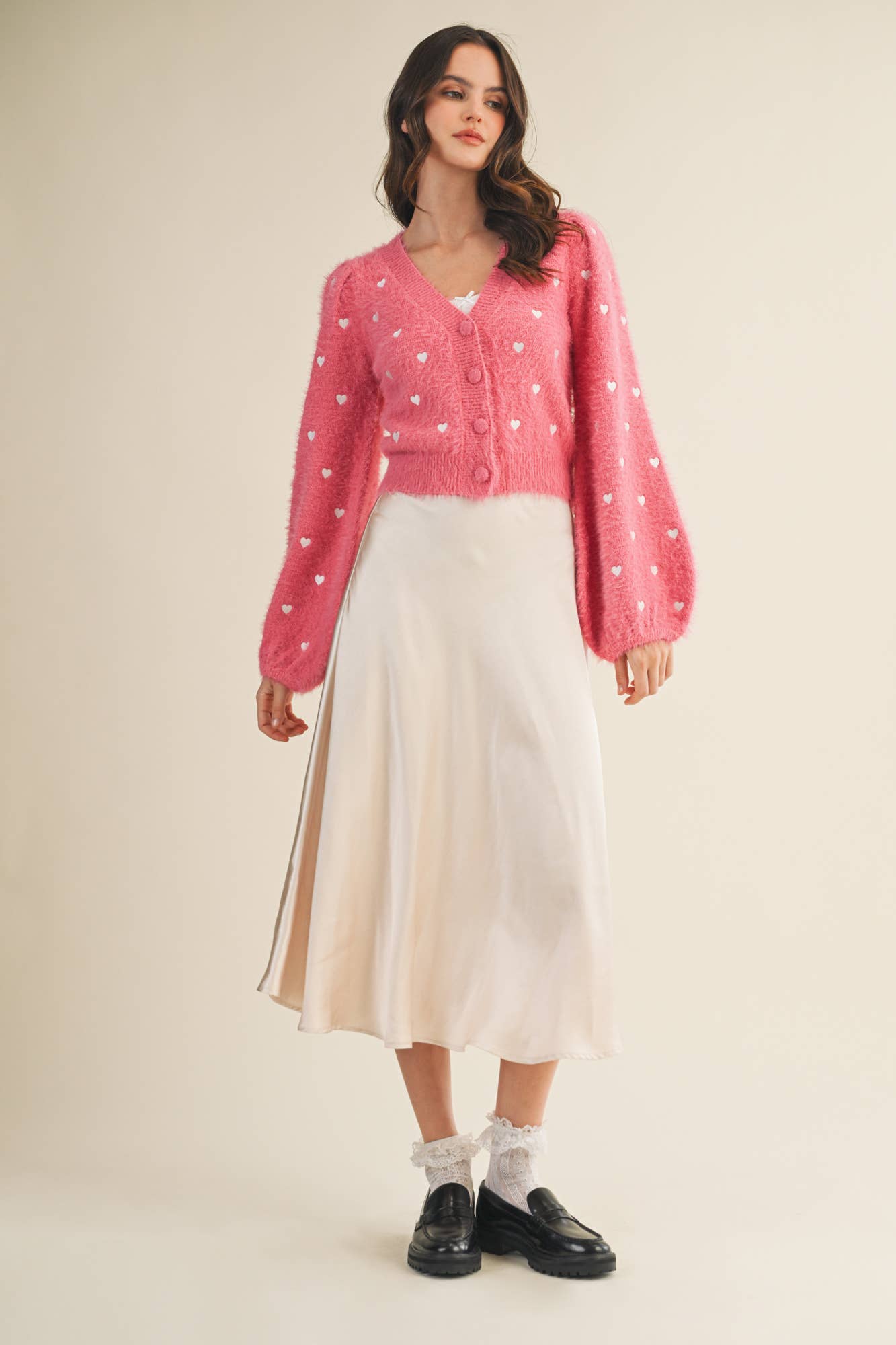 Puff Sleeve Heart Cardigan