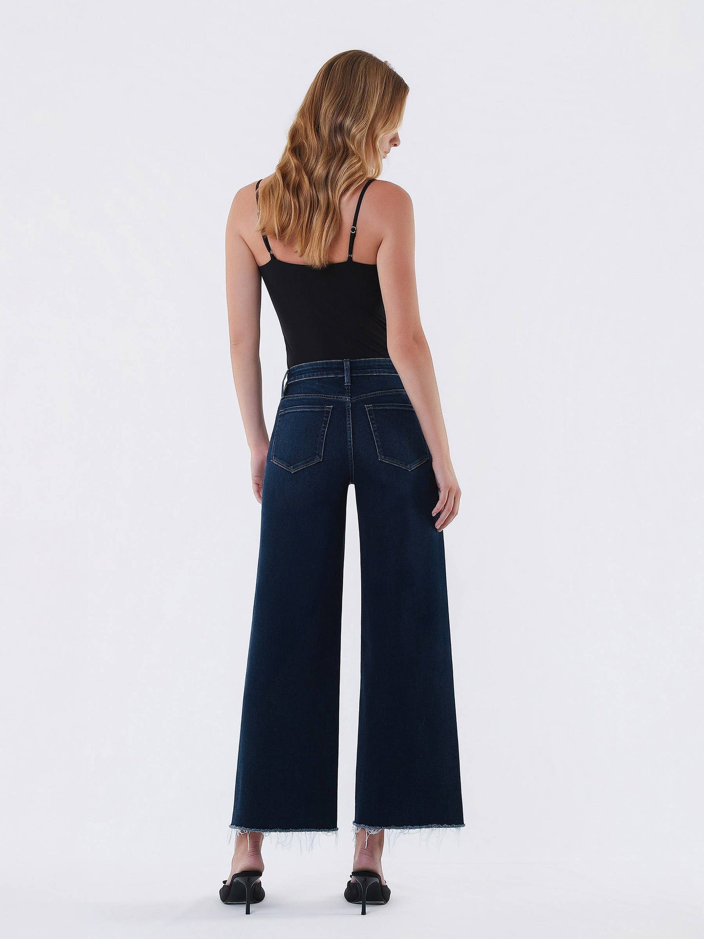 High Rise Dark Wash Ankle Wide Leg Jeans