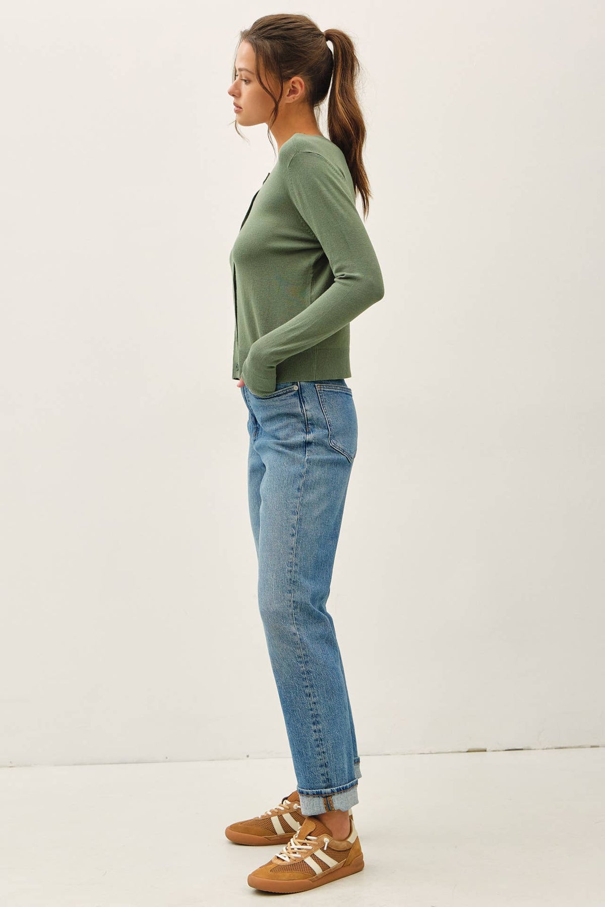 Ultra Soft Essential Basic Crewneck Button Up Cardigan