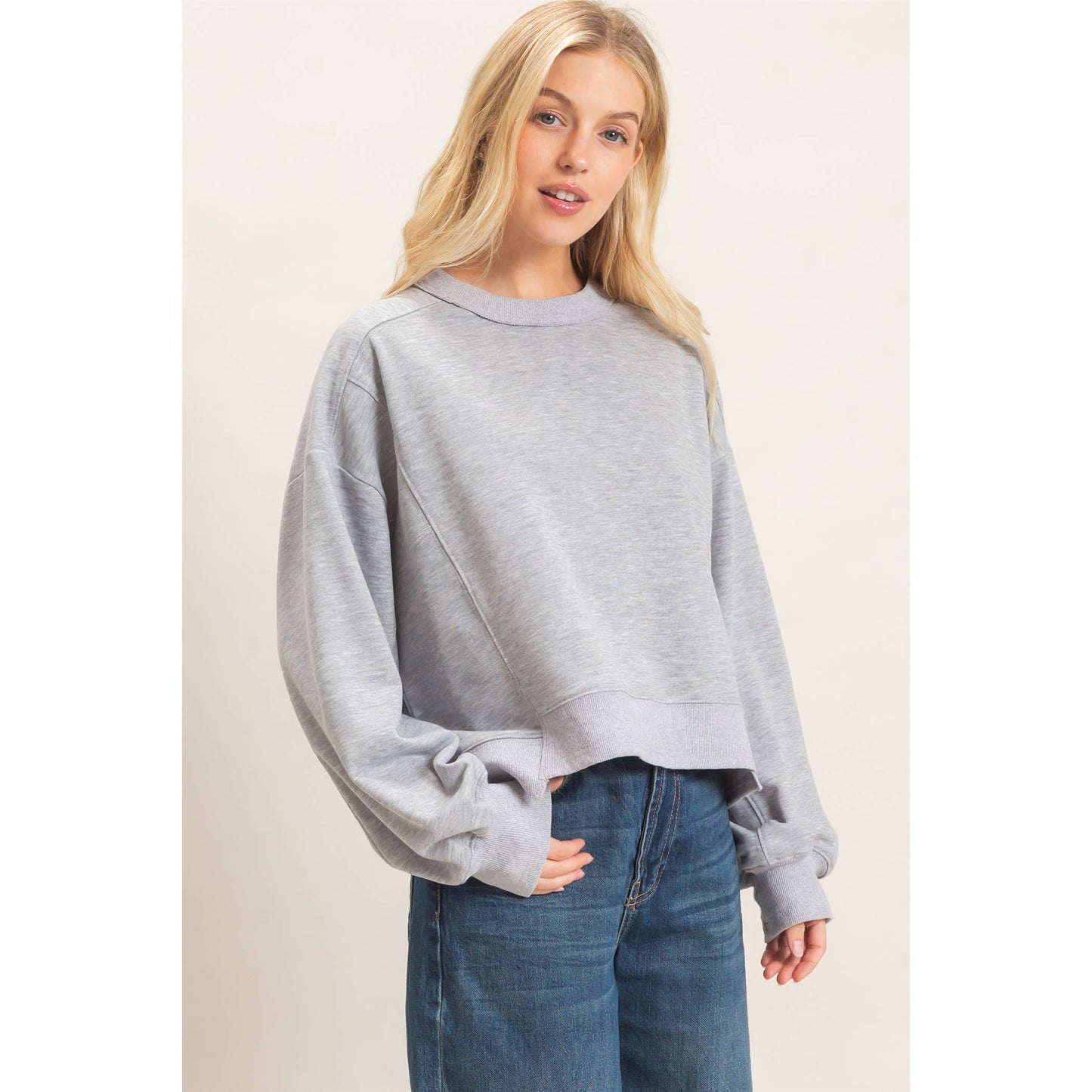 Ribbed Crew Neck Sweatshirt