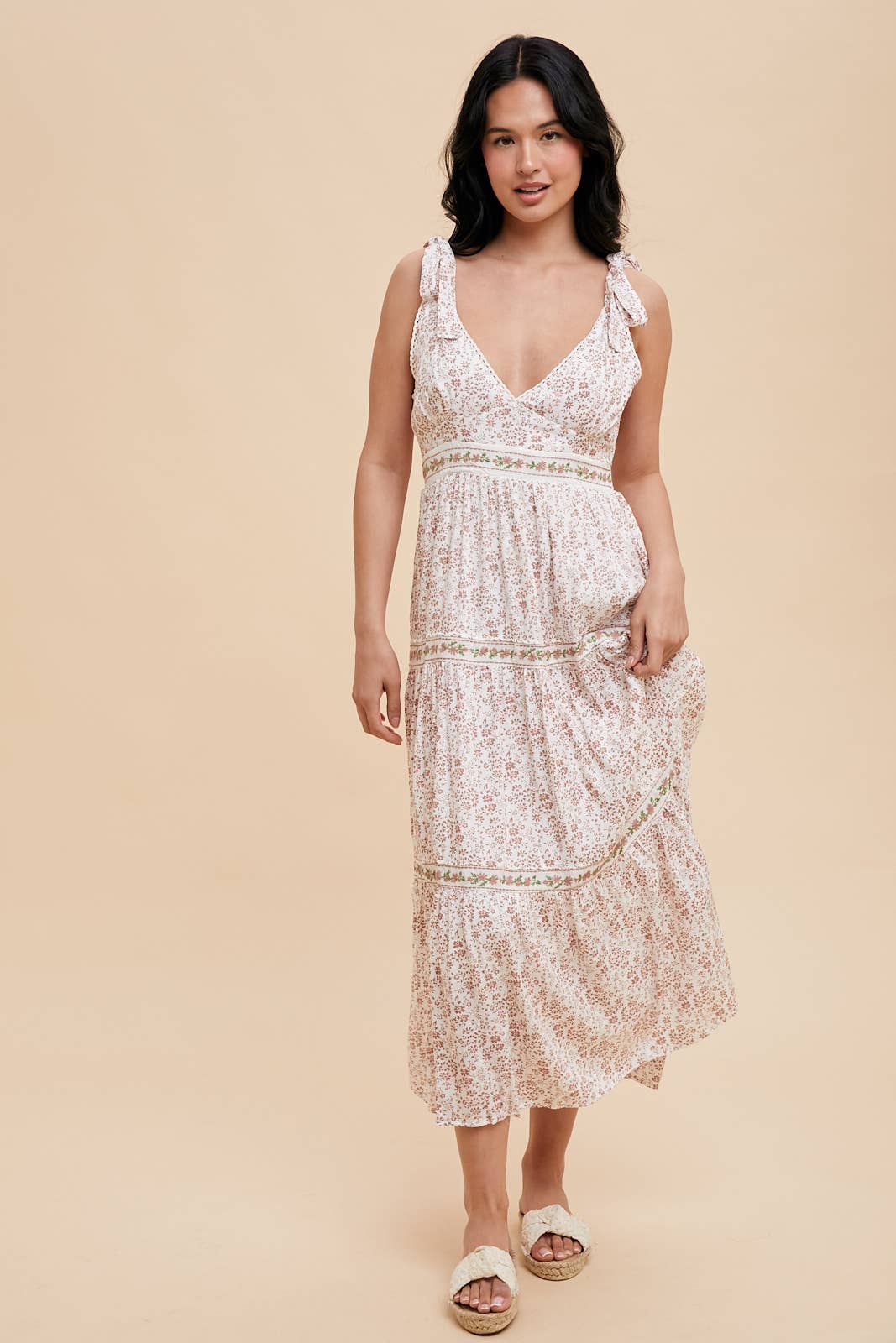 Tiered Tie Strap Midi Dress