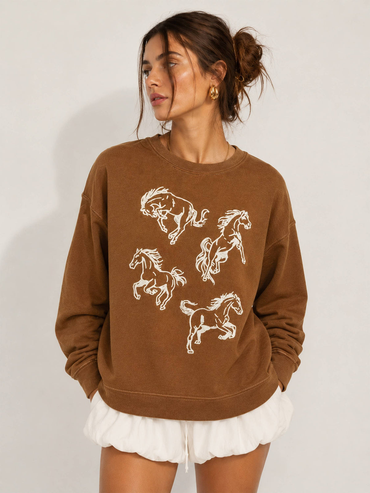 Horses Puff-Print Graphic Sweatshirt