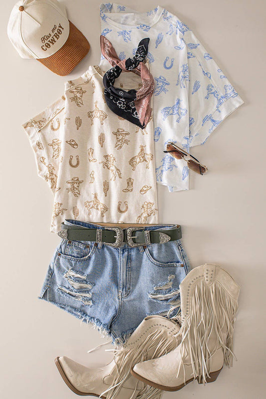 Dolman Sleeve Western Graphic Casual Knit Top