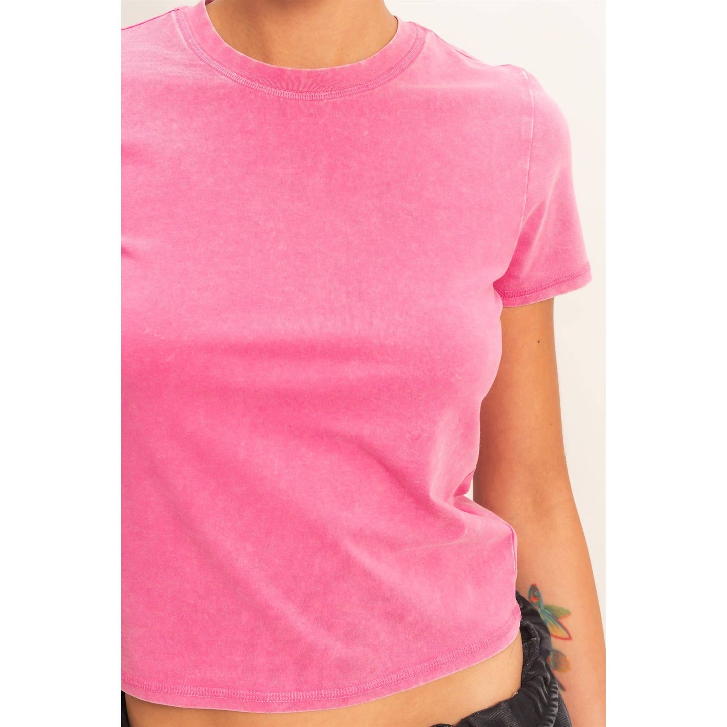 Mineral Washed Short Sleeve Crew Neck Top