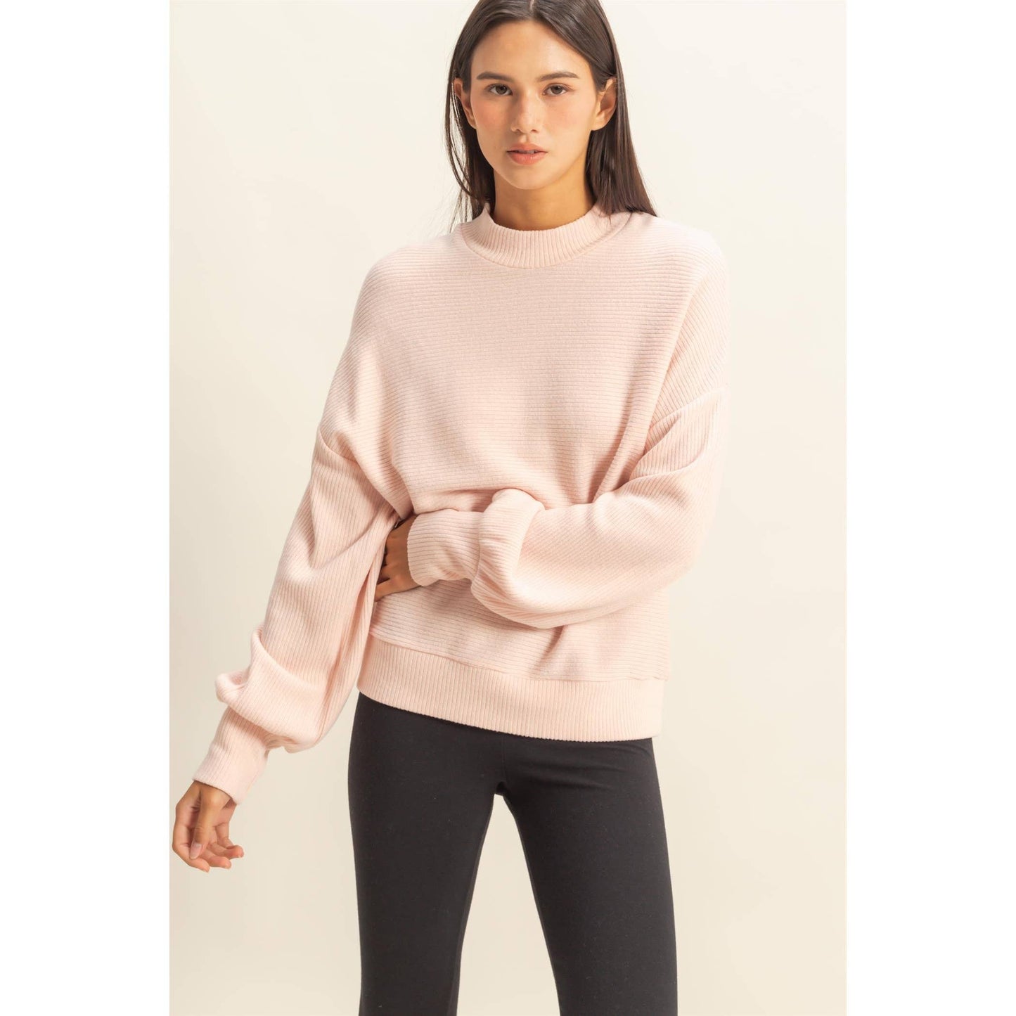 Ribbed Balloon Sleeve Top